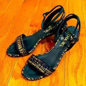 Authentic Chanel Gold & Black sandals New